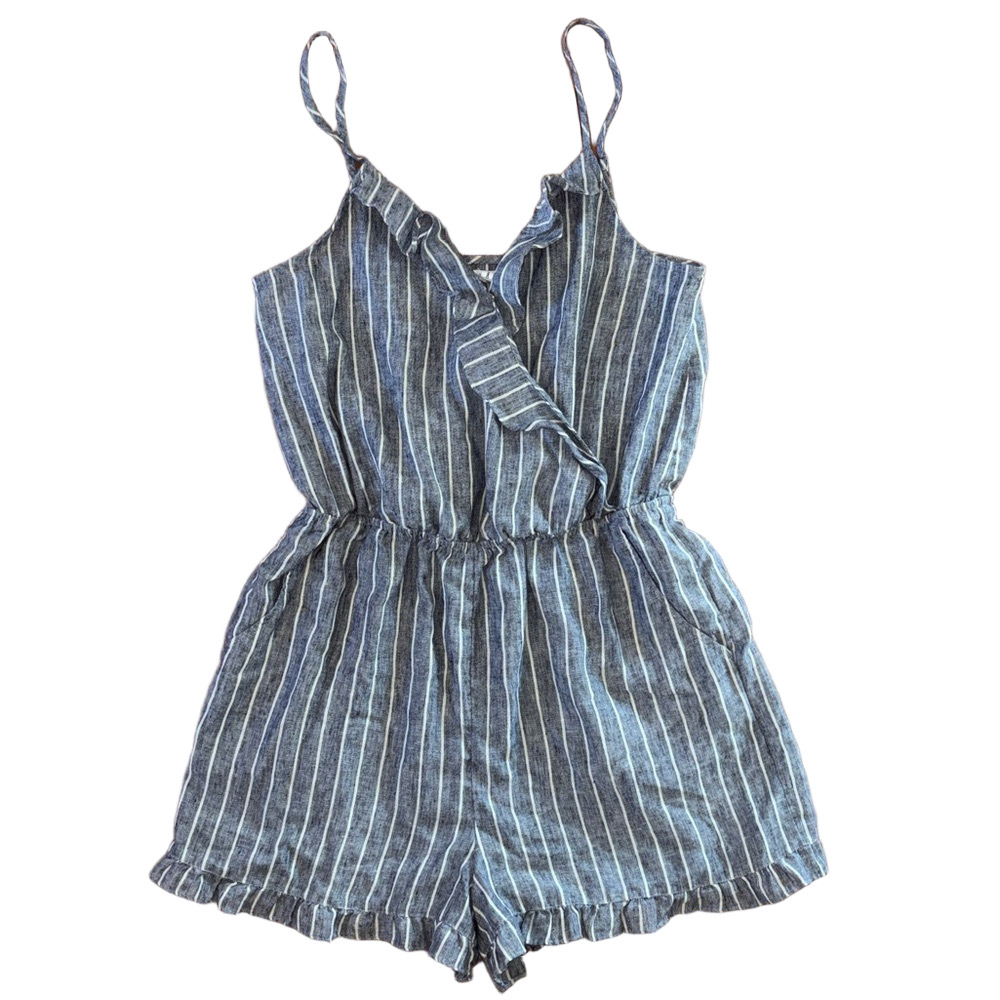 Avec Les Filles Pinstripe Romper Linen Blend Size Medium